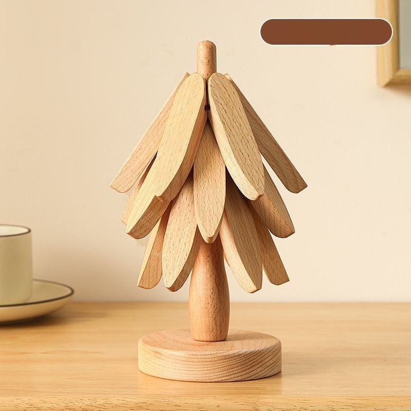 🎁Early Christmas Hot Sale 🎅Natural Tree Trivet Set - 4 bamoo Trivets & 1 Stand Like a Christmas Tree