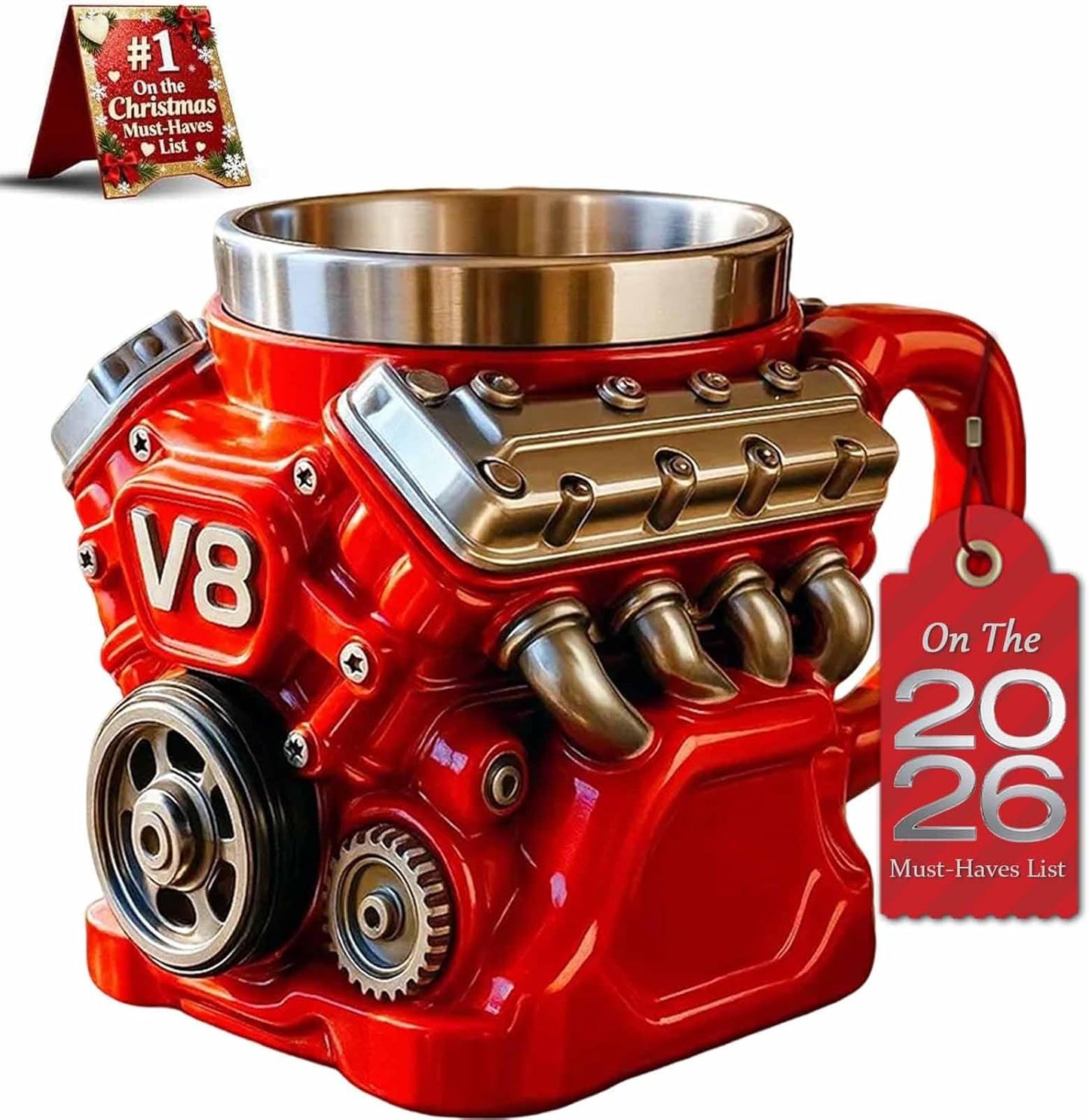 Retro Engine Coffee Mug. V8 Engines Stainless Steel Cup. Personalized Double Wall Insulation Car Mug with Handle Perfect for Father's Day. Christmas. Husband. Mechanic. Car Enthusiast