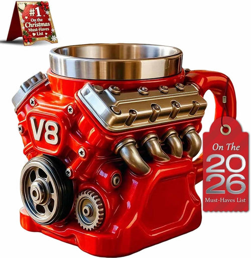 Retro Engine Coffee Mug. V8 Engines Stainless Steel Cup. Personalized Double Wall Insulation Car Mug with Handle Perfect for Father's Day. Christmas. Husband. Mechanic. Car Enthusiast