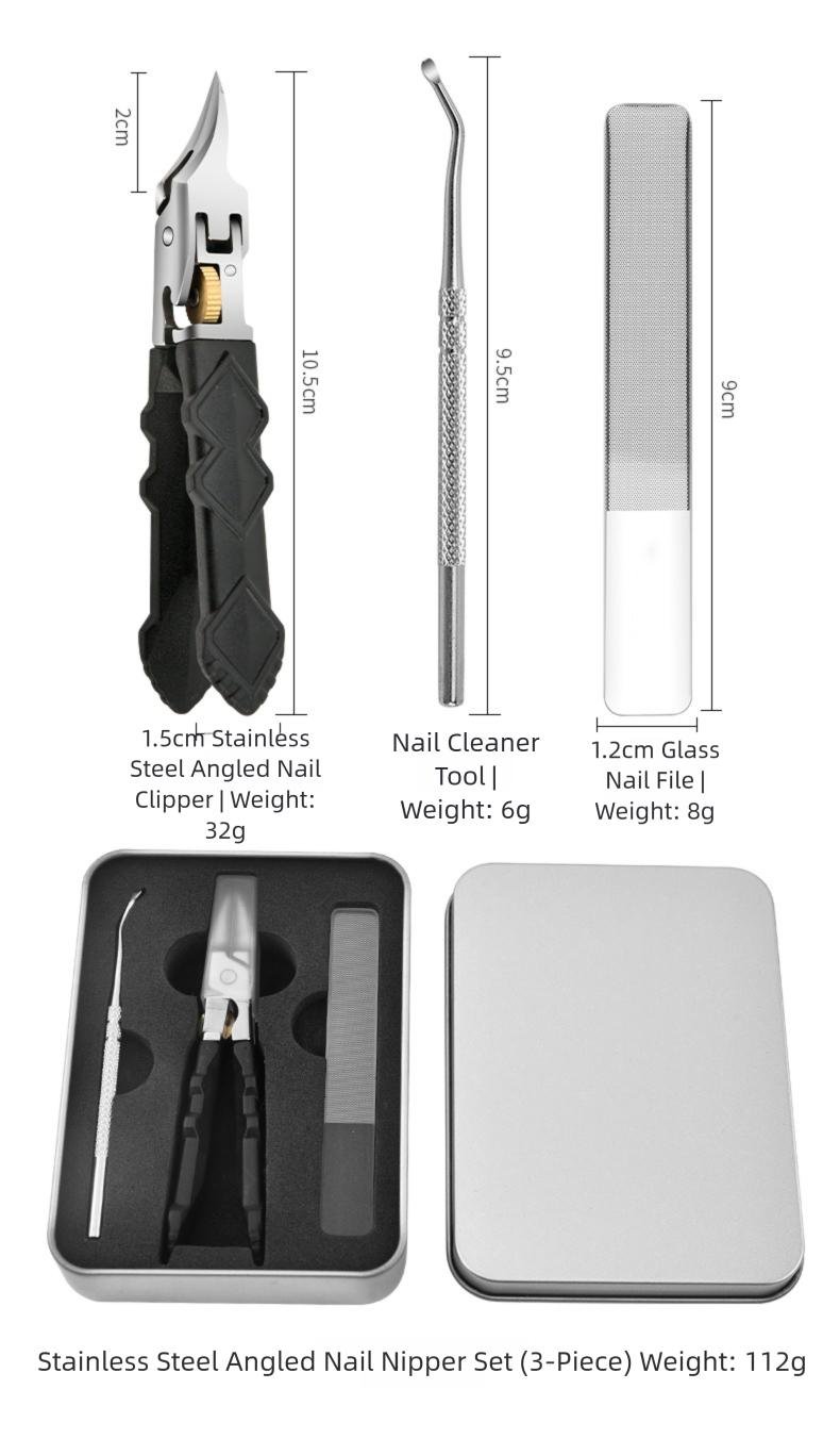 Cilifer®Black Anti-Slip Grip Gear Lock Nail Clipper Set with Ultra-Sharp Tips for Precise Access to Nail Grooves