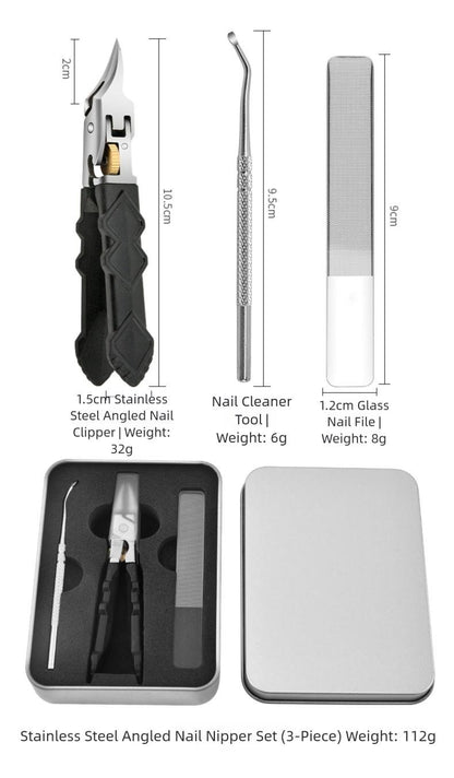 Cilifer®Black Anti-Slip Grip Gear Lock Nail Clipper Set with Ultra-Sharp Tips for Precise Access to Nail Grooves