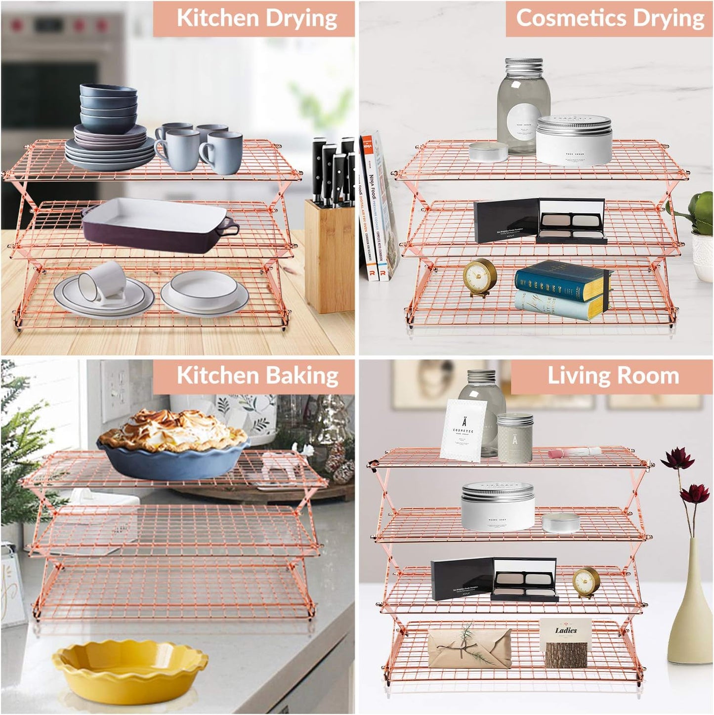 🍪 3/4-Tier Collapsible Cooling Rack – Expand to Bake. Collapse to Save Space!