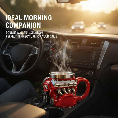 Retro Engine Coffee Mug. V8 Engines Stainless Steel Cup. Personalized Double Wall Insulation Car Mug with Handle Perfect for Father's Day. Christmas. Husband. Mechanic. Car Enthusiast