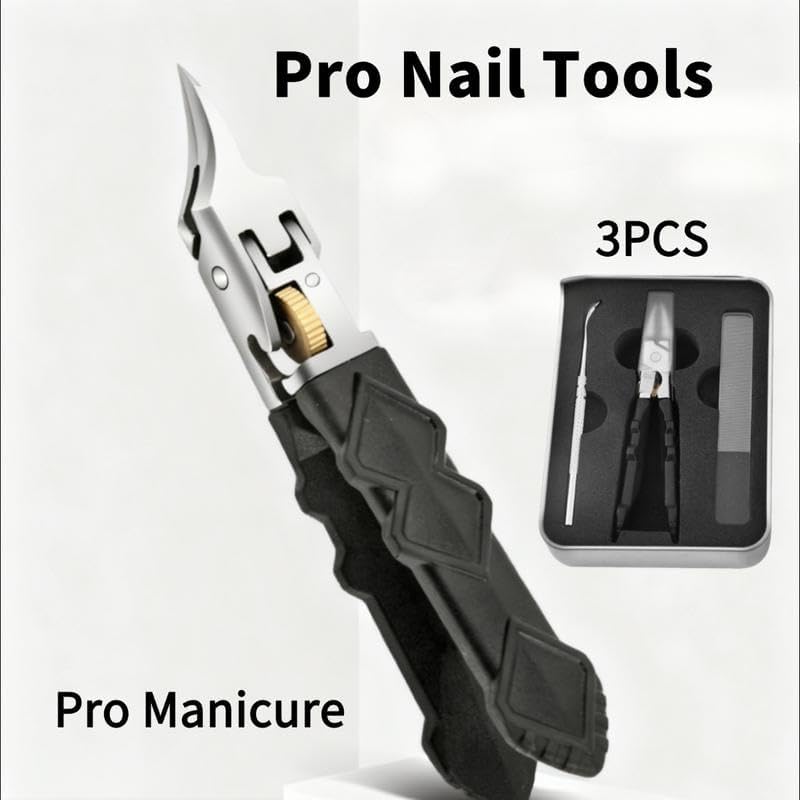Cilifer®Black Anti-Slip Grip Gear Lock Nail Clipper Set with Ultra-Sharp Tips for Precise Access to Nail Grooves