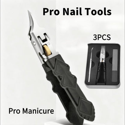 Cilifer®Black Anti-Slip Grip Gear Lock Nail Clipper Set with Ultra-Sharp Tips for Precise Access to Nail Grooves