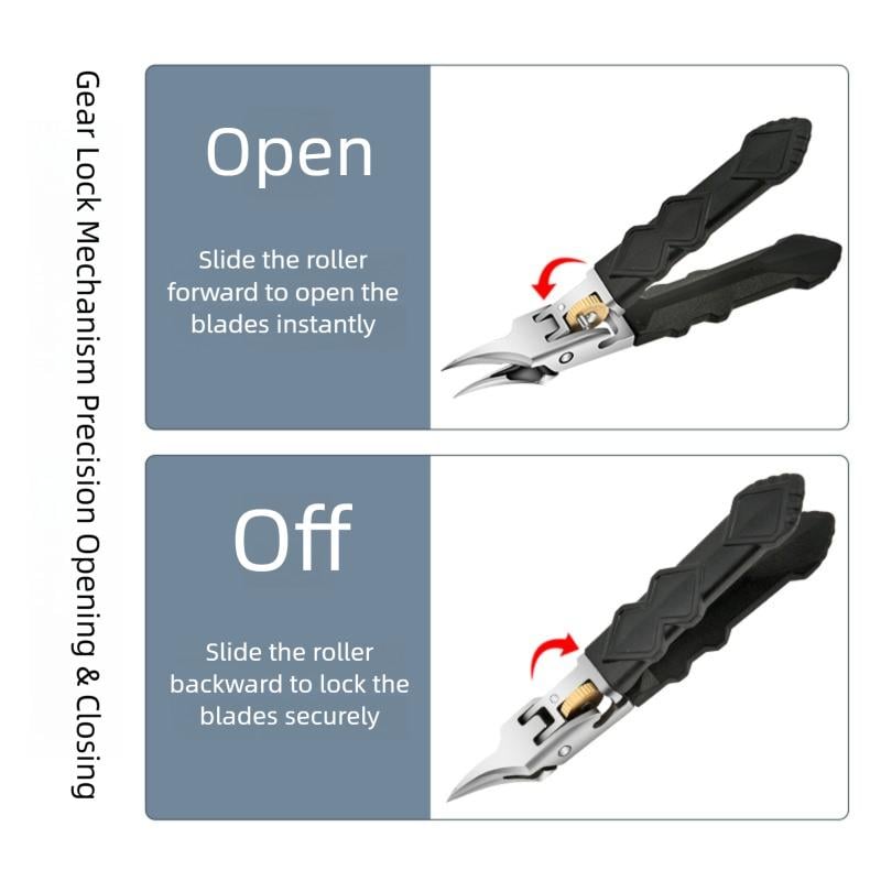 Cilifer®Black Anti-Slip Grip Gear Lock Nail Clipper Set with Ultra-Sharp Tips for Precise Access to Nail Grooves