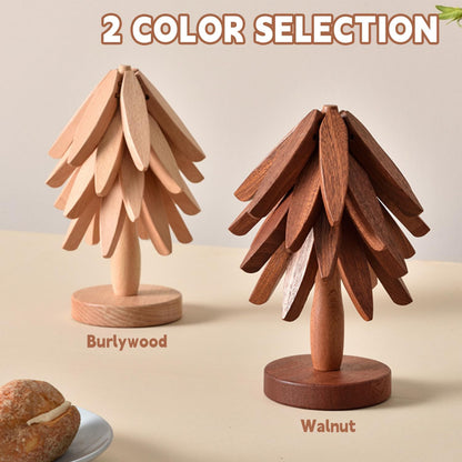 🎁Early Christmas Hot Sale 🎅Natural Tree Trivet Set - 4 bamoo Trivets & 1 Stand Like a Christmas Tree
