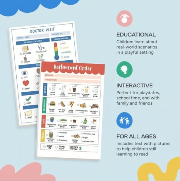 🥳 Pretend Play Notepads | 2-Pack | 40 Pages Each ✨