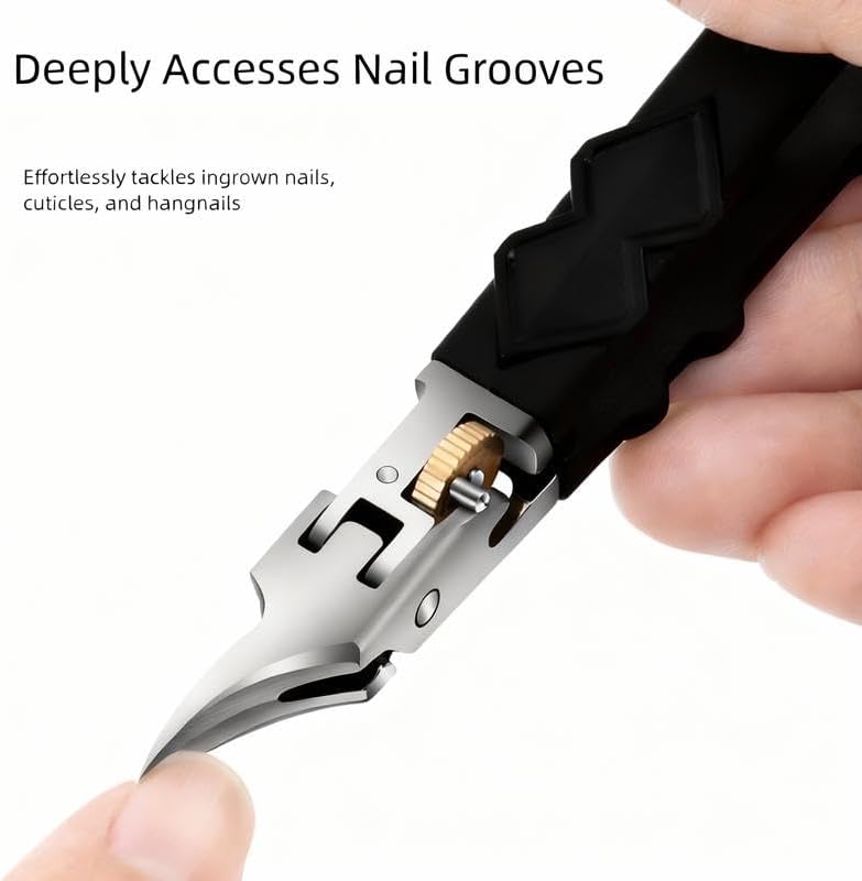 Cilifer®Black Anti-Slip Grip Gear Lock Nail Clipper Set with Ultra-Sharp Tips for Precise Access to Nail Grooves