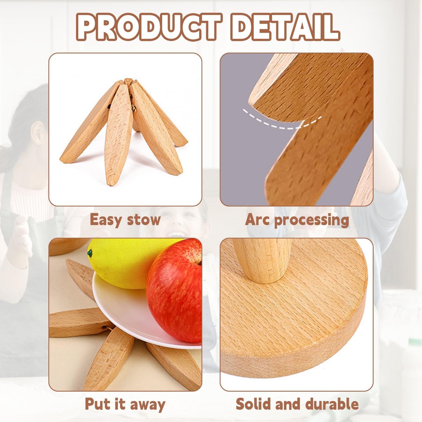 🎁Early Christmas Hot Sale 🎅Natural Tree Trivet Set - 4 bamoo Trivets & 1 Stand Like a Christmas Tree