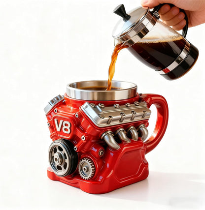 Retro Engine Coffee Mug. V8 Engines Stainless Steel Cup. Personalized Double Wall Insulation Car Mug with Handle Perfect for Father's Day. Christmas. Husband. Mechanic. Car Enthusiast