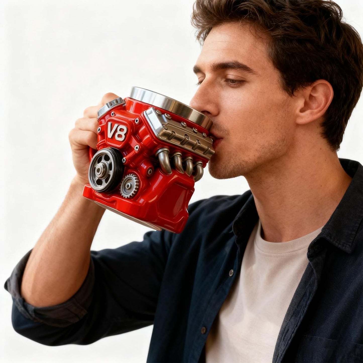 Retro Engine Coffee Mug. V8 Engines Stainless Steel Cup. Personalized Double Wall Insulation Car Mug with Handle Perfect for Father's Day. Christmas. Husband. Mechanic. Car Enthusiast