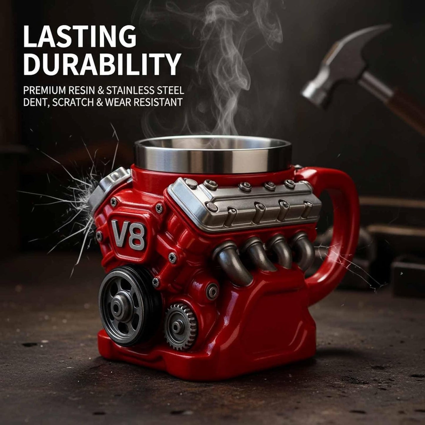 Retro Engine Coffee Mug. V8 Engines Stainless Steel Cup. Personalized Double Wall Insulation Car Mug with Handle Perfect for Father's Day. Christmas. Husband. Mechanic. Car Enthusiast