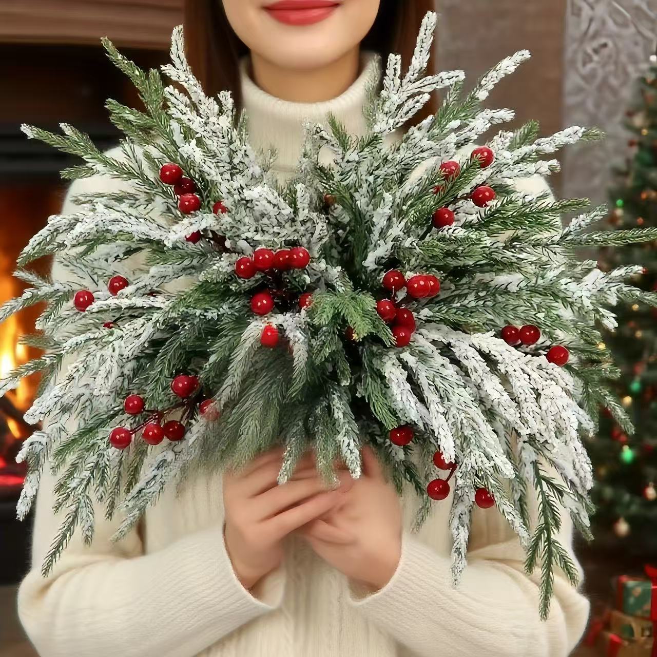 Artificial Norfolk Pine Branches with Red Berries - Christmas Greenery That Lasts!
