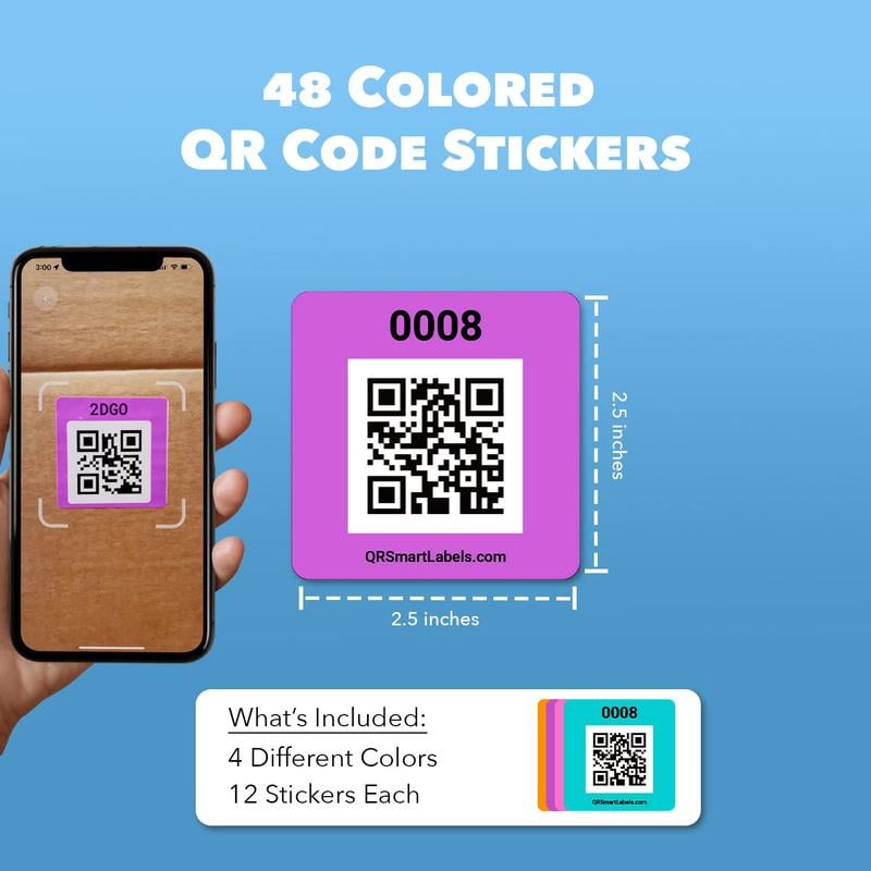 📦📱 Color-Coded QR Labels – Scan. Organize & Find Fast! 🔴🟢🔵🟡 (48 Pack)